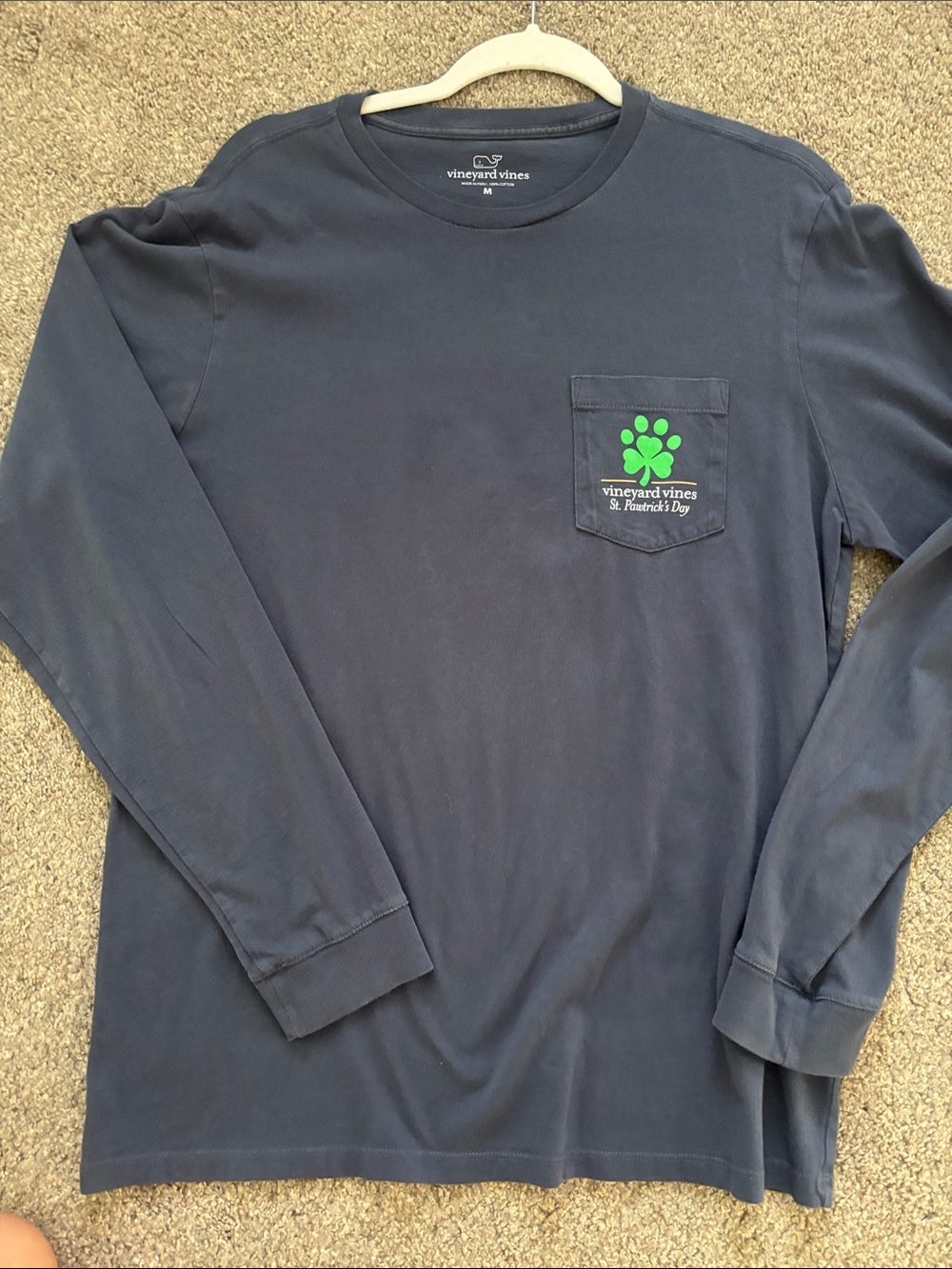 Vineyard Vines Navy Long-Sleeve Pocket Tee with Green Logo